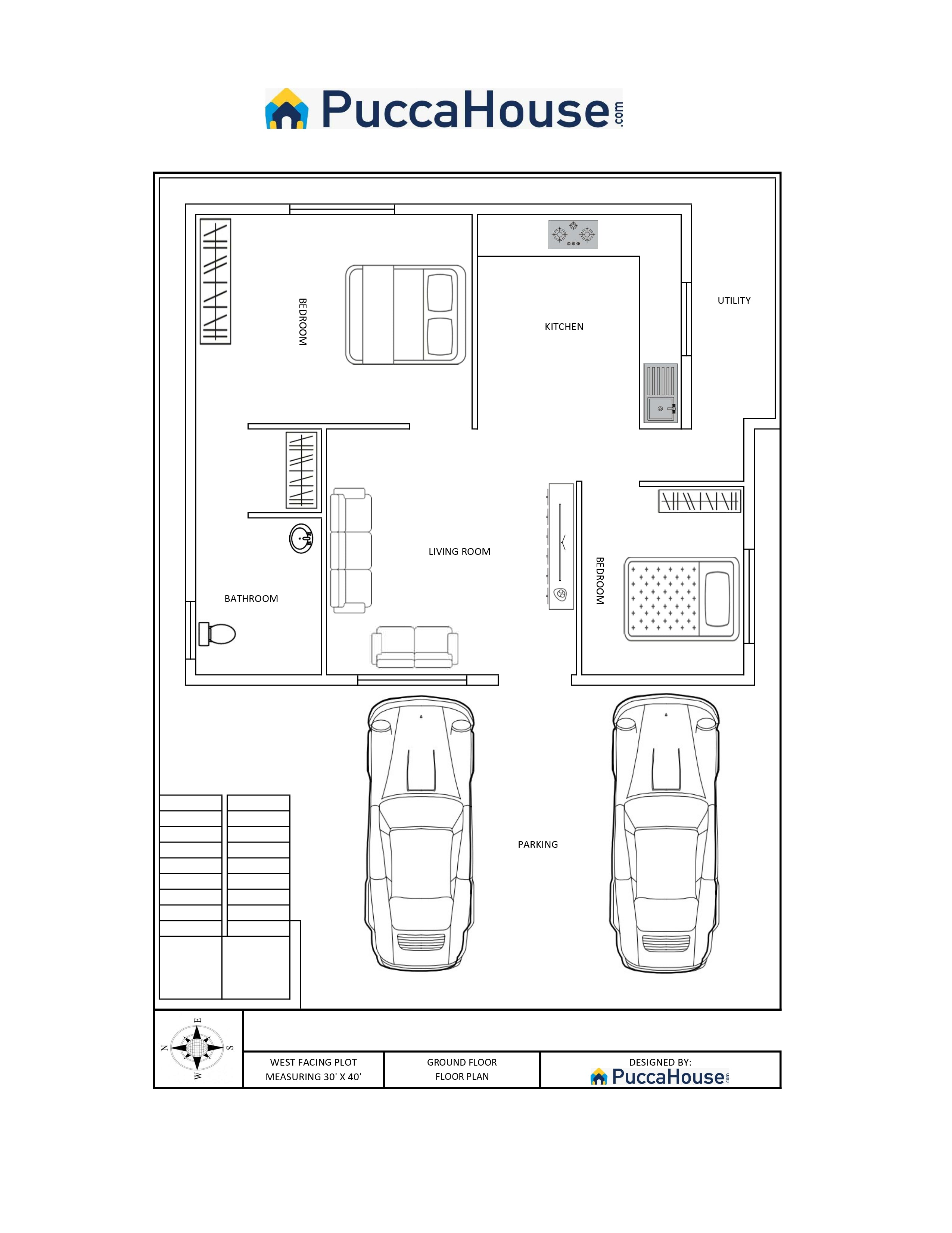 30 x 40 Plot - 2 BHK Rental Floor Plan